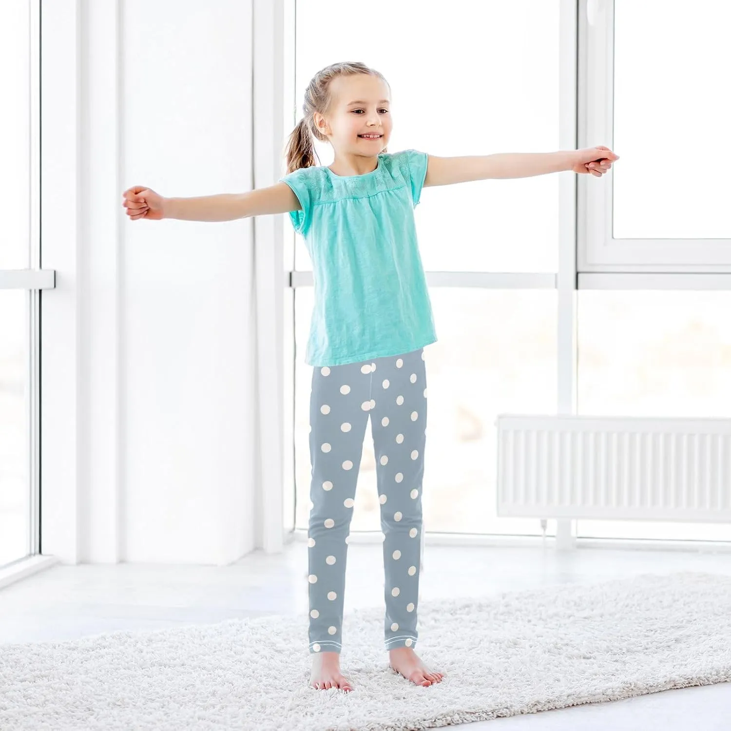 Aslsiy White Polka Dots Girls Leggings Toddler Stretch Tights Pants
