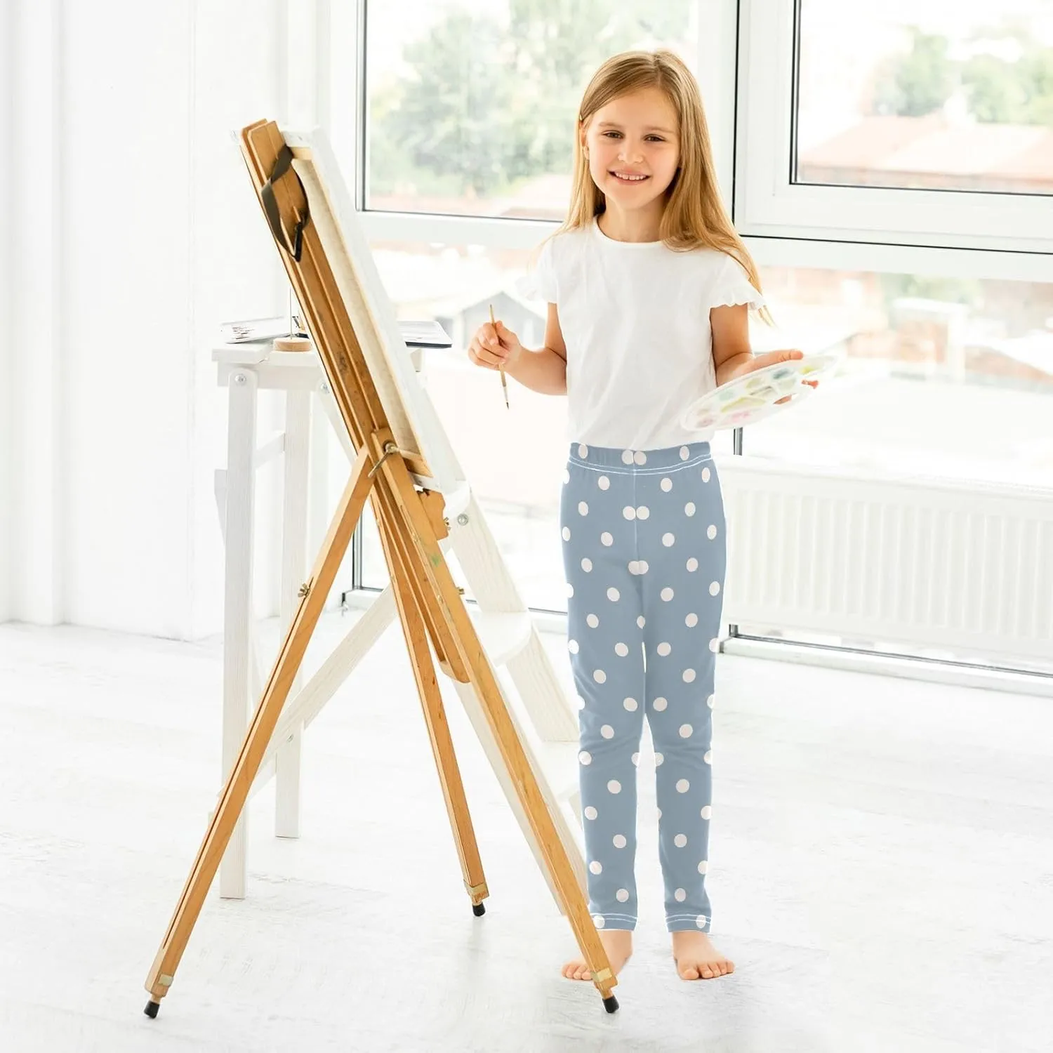 Aslsiy White Polka Dots Girls Leggings Toddler Stretch Tights Pants