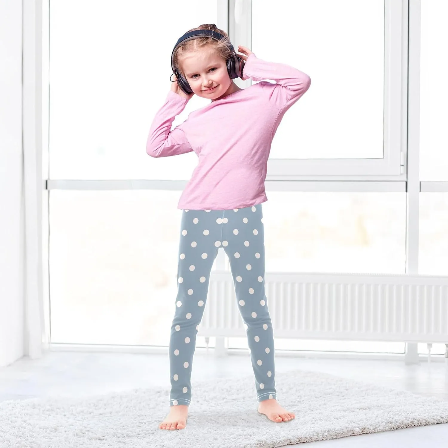 Aslsiy White Polka Dots Girls Leggings Toddler Stretch Tights Pants