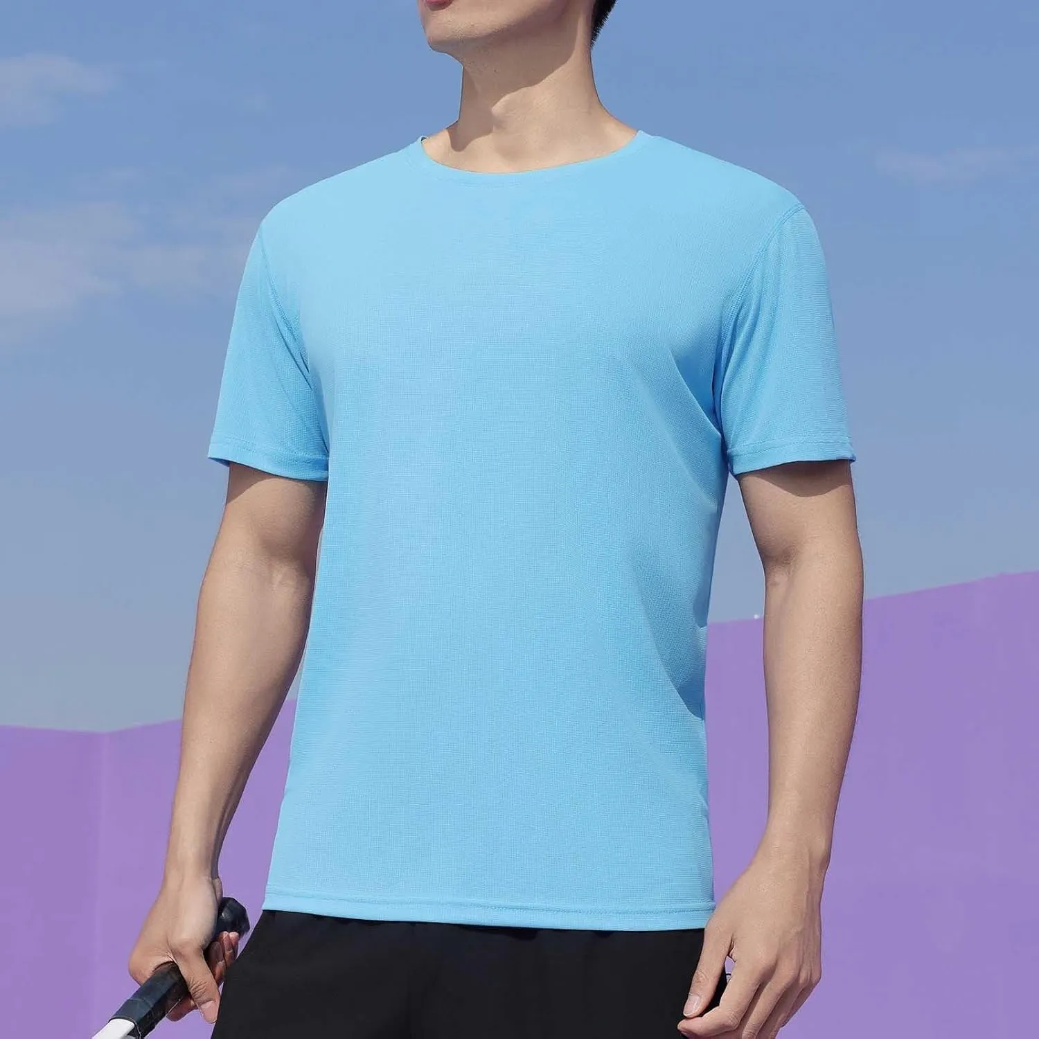Casual Athletic T-Shirt for Men Solid-Color Short Sleeve Crewneck Summer Tops Workout Lightweight Breathable Tees