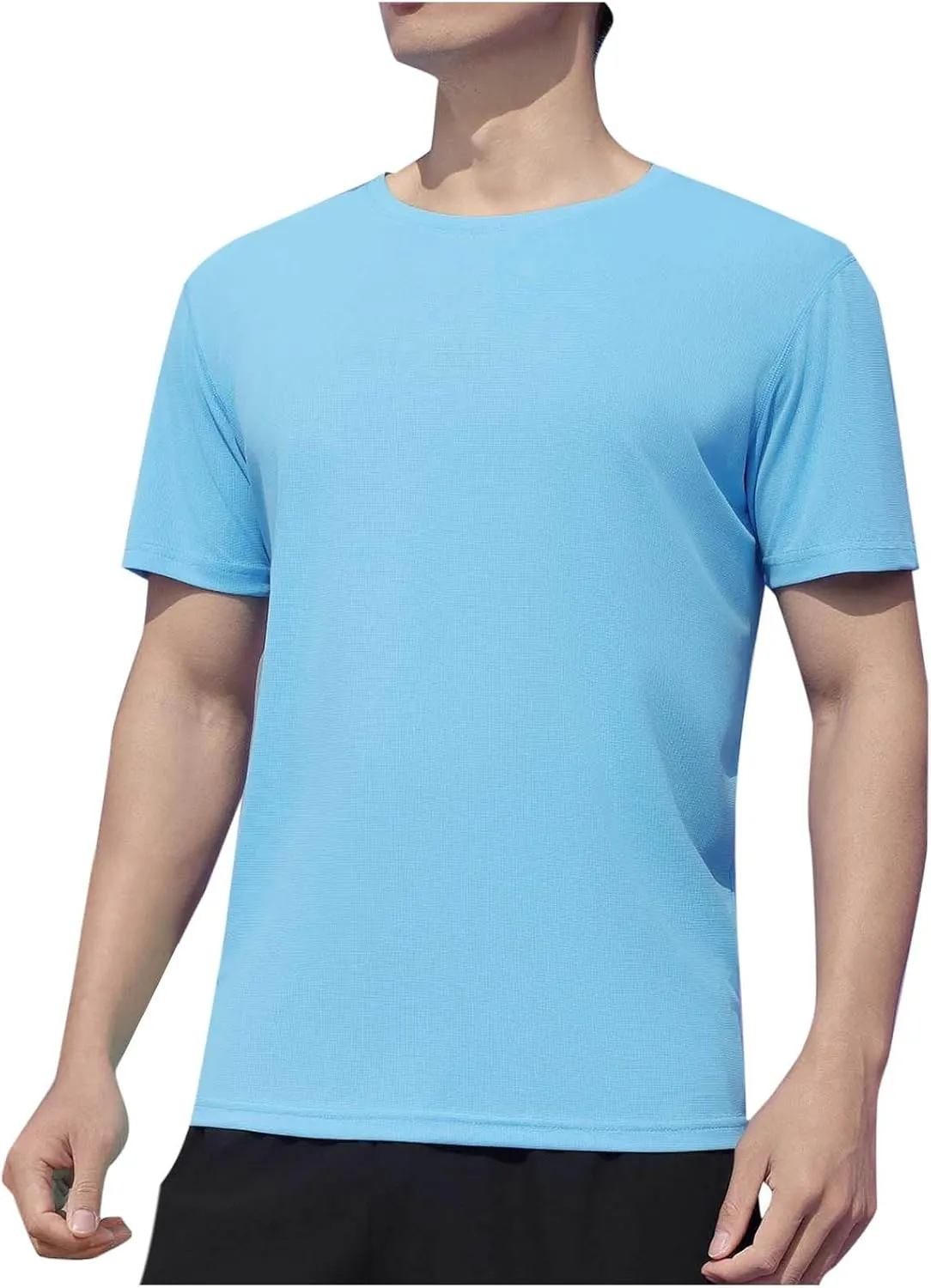 Casual Athletic T-Shirt for Men Solid-Color Short Sleeve Crewneck Summer Tops Workout Lightweight Breathable Tees