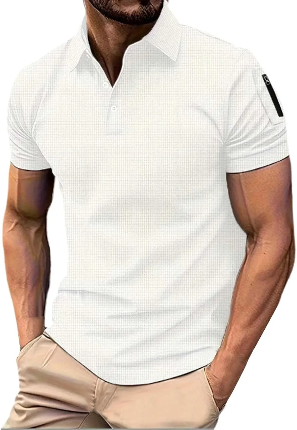 Casual Polo Shirts for Men Short Sleeve Golf Shirt Fashion Button Cotton Top Solid Color Block Pullover with Pocket