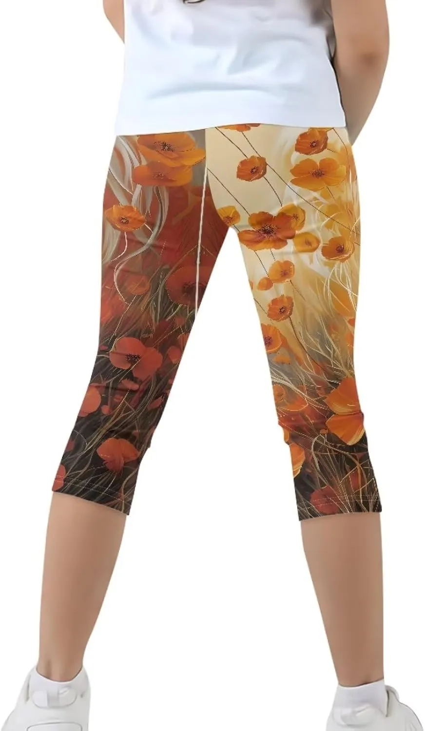 Children's Three-Quarter Yoga Leggings,Kids Teen Workout Cropped Leggings High Waisted Stretch Active Tights