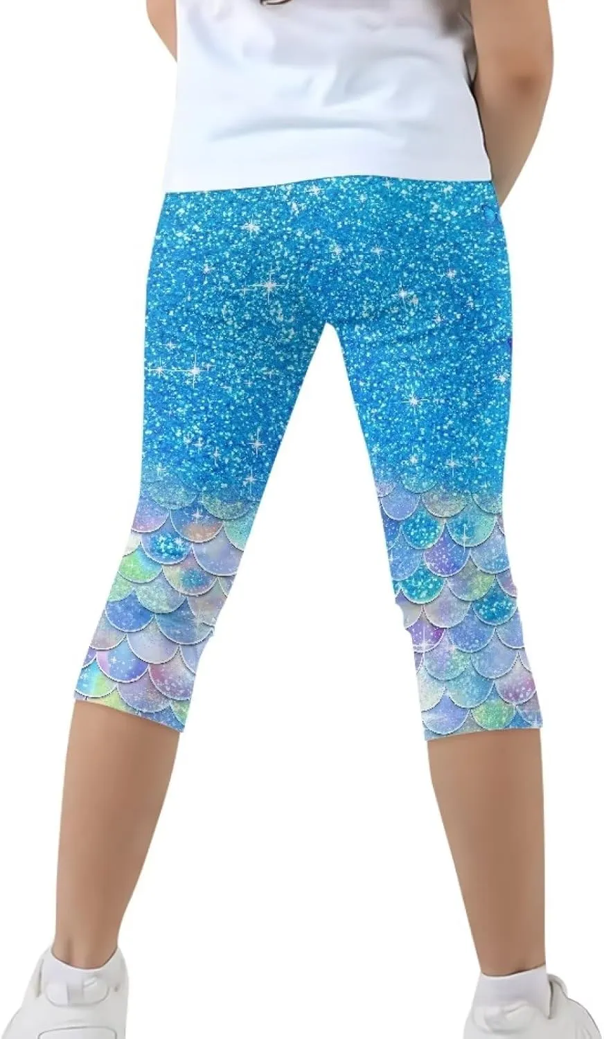 Children's Three-Quarter Yoga Leggings,Kids Teen Workout Cropped Leggings High Waisted Stretch Active Tights
