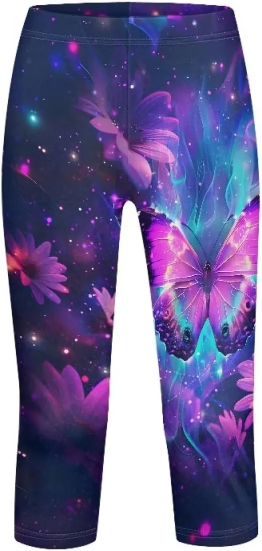 Children's Three-Quarter Yoga Leggings,Kids Teen Workout Cropped Leggings High Waisted Stretch Active Tights