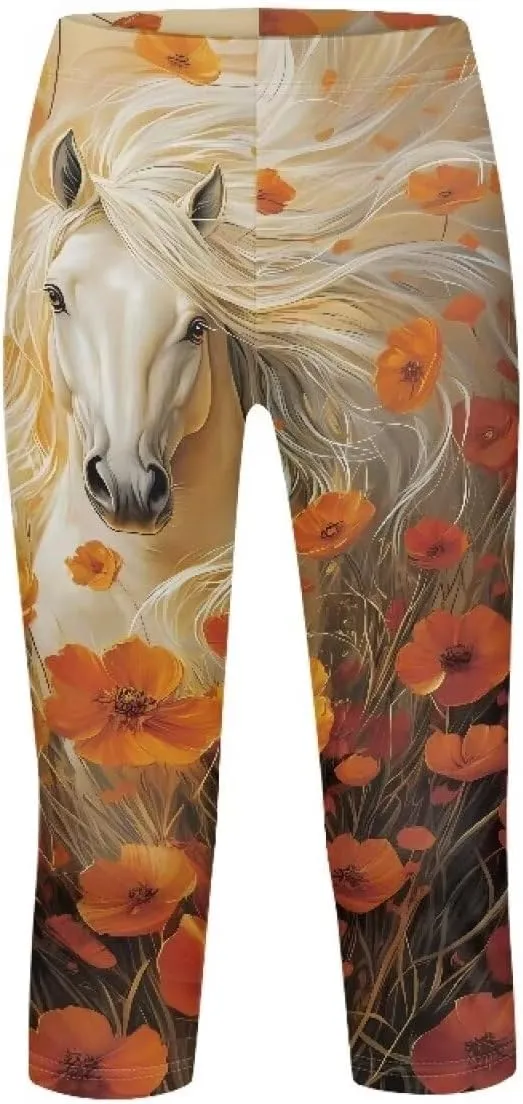Children's Three-Quarter Yoga Leggings,Kids Teen Workout Cropped Leggings High Waisted Stretch Active Tights