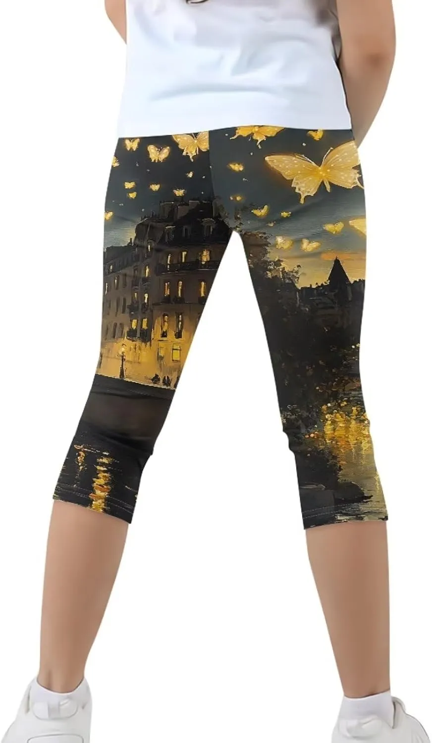 Children's Three-Quarter Yoga Leggings,Kids Teen Workout Cropped Leggings High Waisted Stretch Active Tights