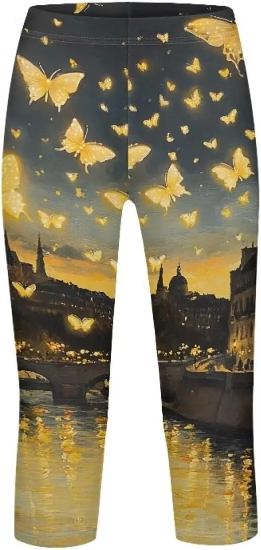 Children's Three-Quarter Yoga Leggings,Kids Teen Workout Cropped Leggings High Waisted Stretch Active Tights