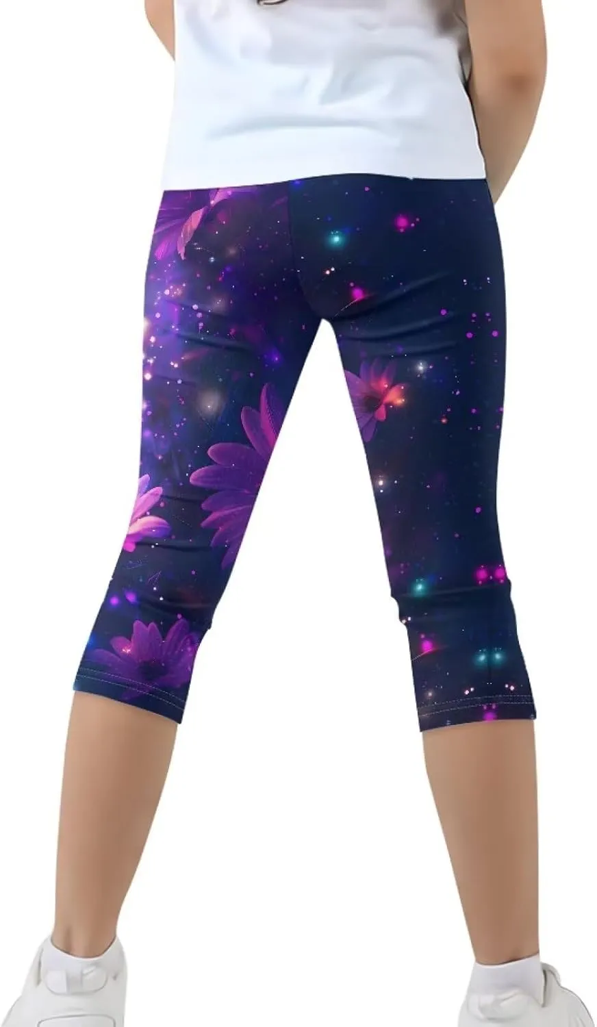 Children's Three-Quarter Yoga Leggings,Kids Teen Workout Cropped Leggings High Waisted Stretch Active Tights