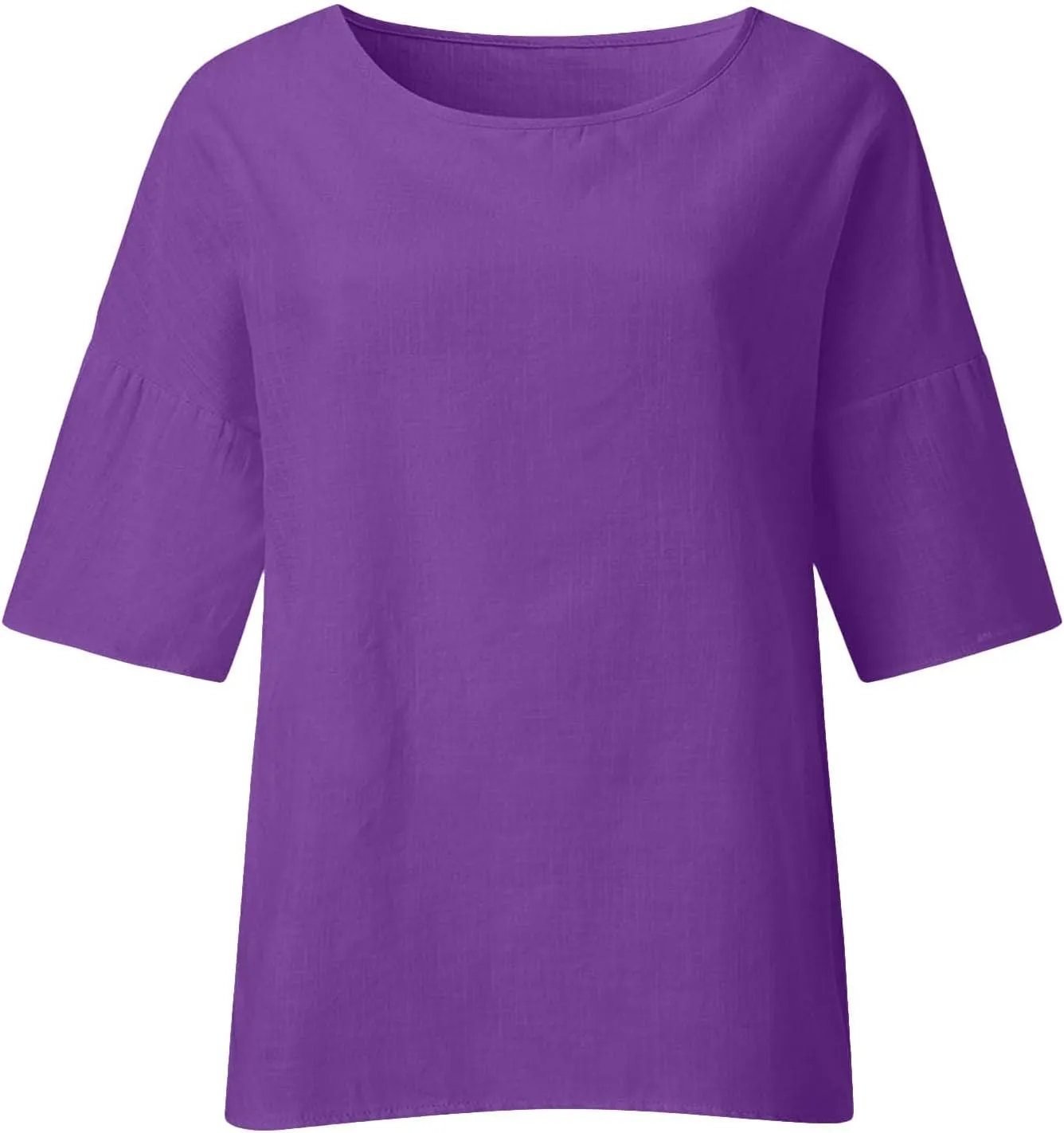 Cotton Linen Shirts for Women 3/4 Sleeve Plus Size Tops Crew Neck T Shirts Casual Three Quarter Length Tunic Tops