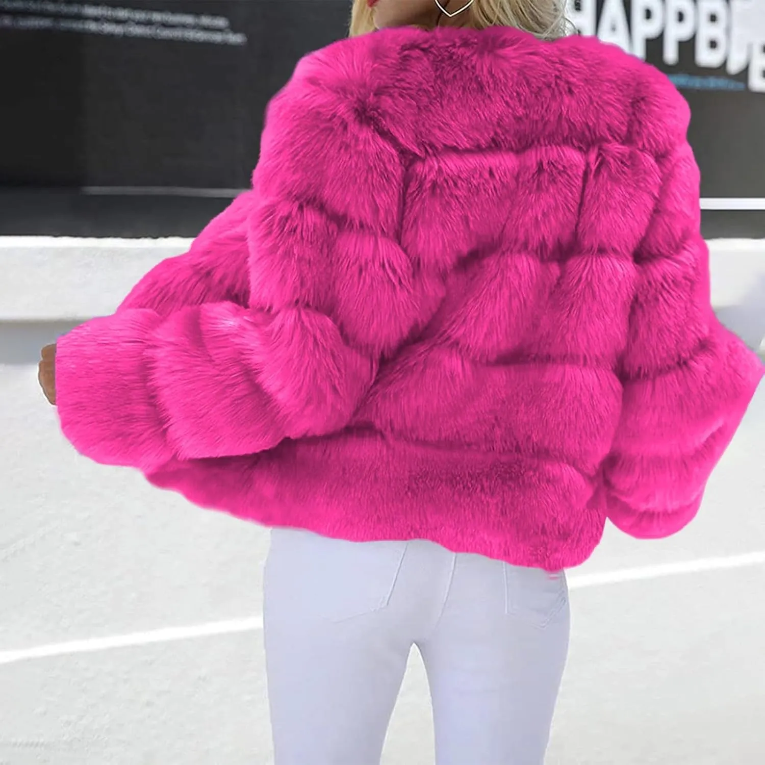 GOKKILRW Womens Cropped Jackets Faux Fur Long Sleeve Open Front Cardigans Soft Shaggy Coats Warm Outwear Stylish Party Outfit