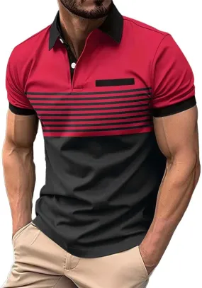 Golf Polo Shirt for Men Moisture Wicking Performance Quick Dry Tee Casual Work Stand Collar Summer Henley Shirts