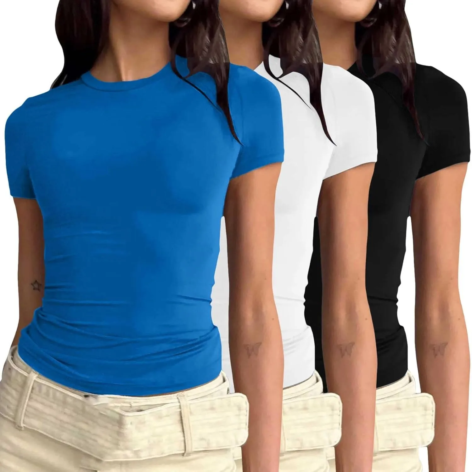 Gym Shirts Women Workout Fitness Yoga Athletic T Shirts Summer Tight Breathable Lightweight Summer Short Sleeve Tops