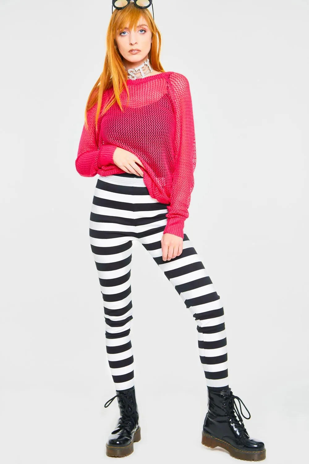 Jawbreaker Black and White Gothic Jailbied Striped Thick Leggings