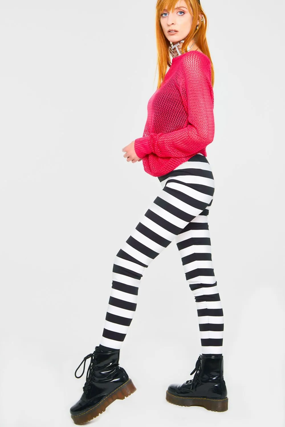 Jawbreaker Black and White Gothic Jailbied Striped Thick Leggings