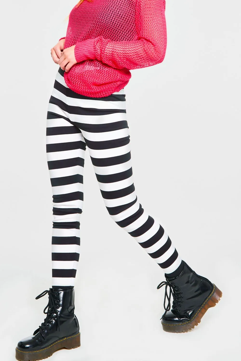 Jawbreaker Black and White Gothic Jailbied Striped Thick Leggings