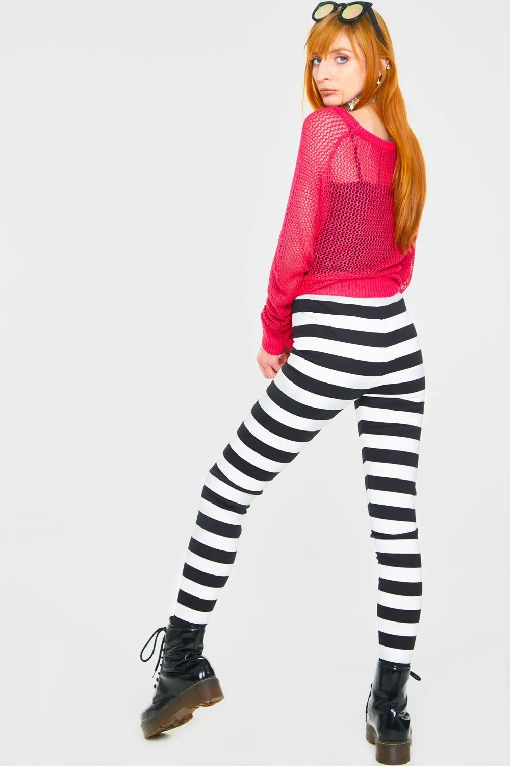 Jawbreaker Black and White Gothic Jailbied Striped Thick Leggings
