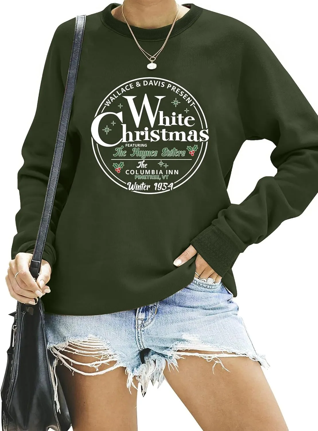 LAZYCHILD White Christmas Sweatshirt for Woman: Christmas Movie 1954 Shirts Xmas Tree Holiday Long Sleeves Pullover