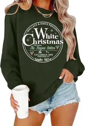 LAZYCHILD White Christmas Sweatshirt for Woman: Christmas Movie 1954 Shirts Xmas Tree Holiday Long Sleeves Pullover