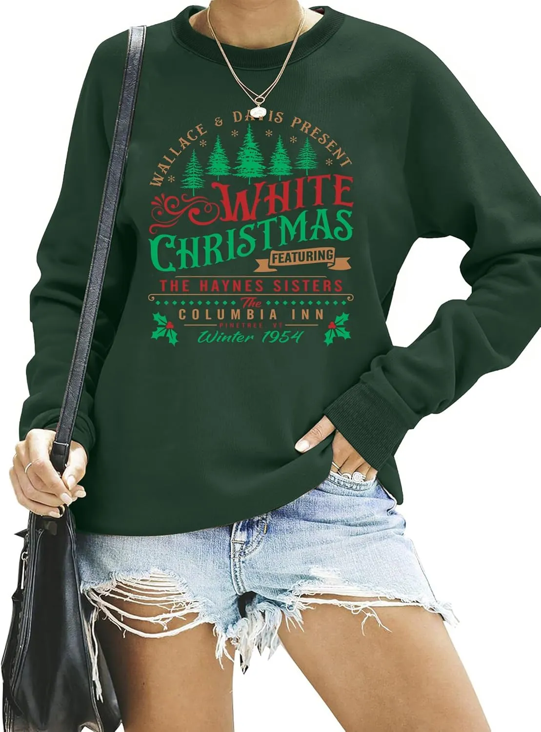 LAZYCHILD White Christmas Sweatshirt for Woman: Christmas Movie 1954 Shirts Xmas Tree Holiday Long Sleeves Pullover