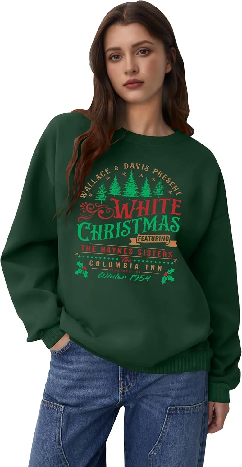 LAZYCHILD White Christmas Sweatshirt for Woman: Christmas Movie 1954 Shirts Xmas Tree Holiday Long Sleeves Pullover