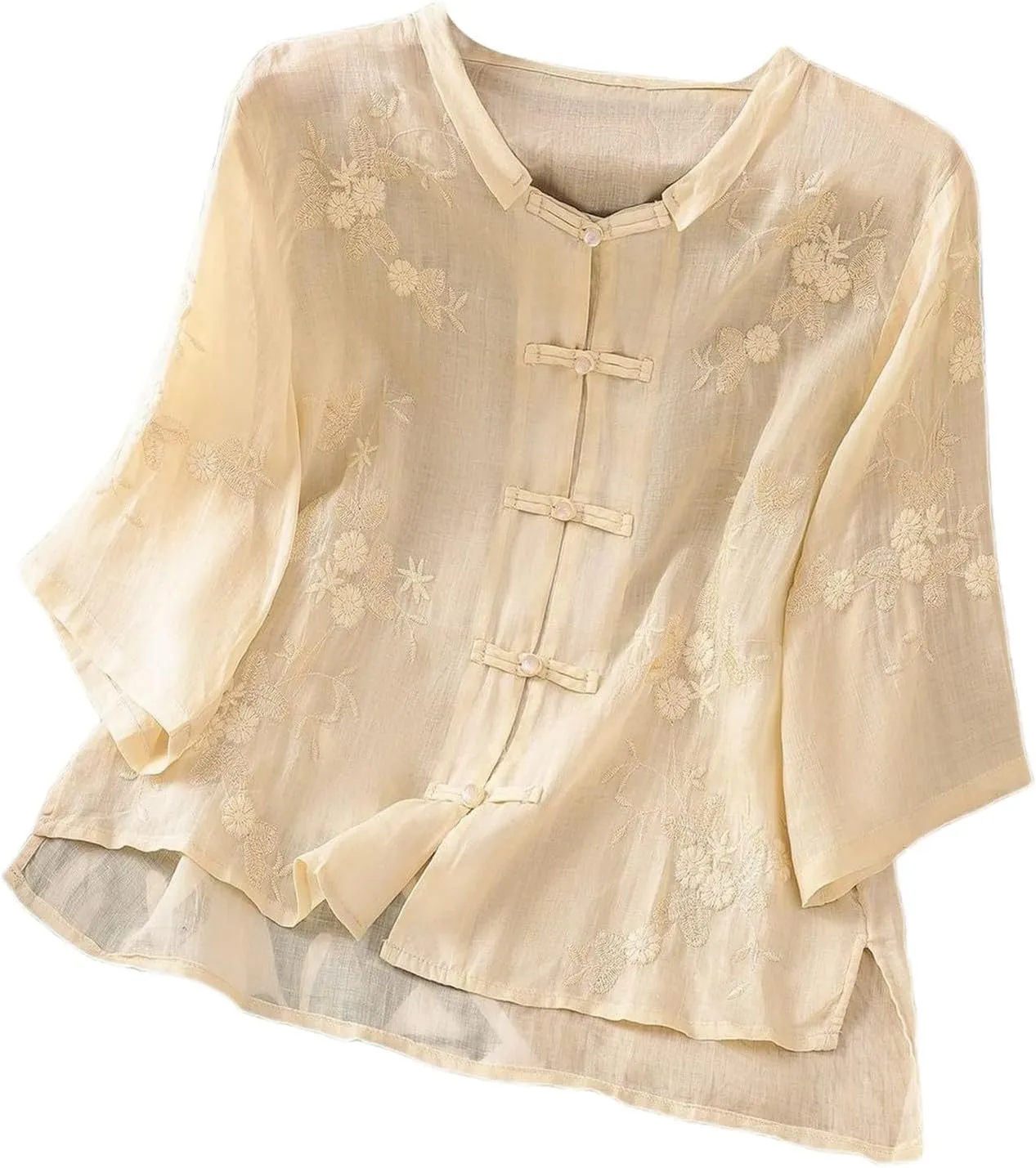 Linen Shirts for Women Crewneck Retro Blouses Boho Summer Tee Shirt Long Sleeve Loose Tunic Tops