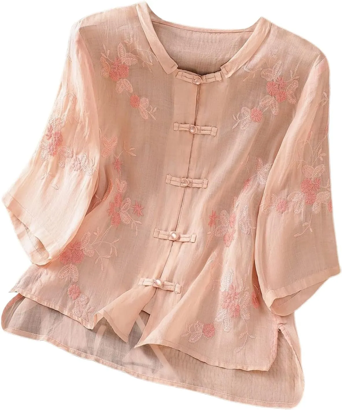 Linen Shirts for Women Crewneck Retro Blouses Boho Summer Tee Shirt Long Sleeve Loose Tunic Tops