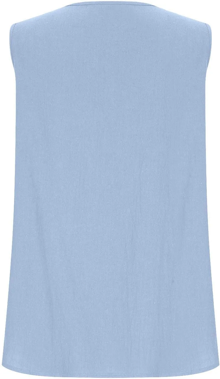 Linen Tank Tops for Women Summer Casual V Neck Sleeveless T-Shirts Basic Lightweight Breathable Pullover Tee Shirts