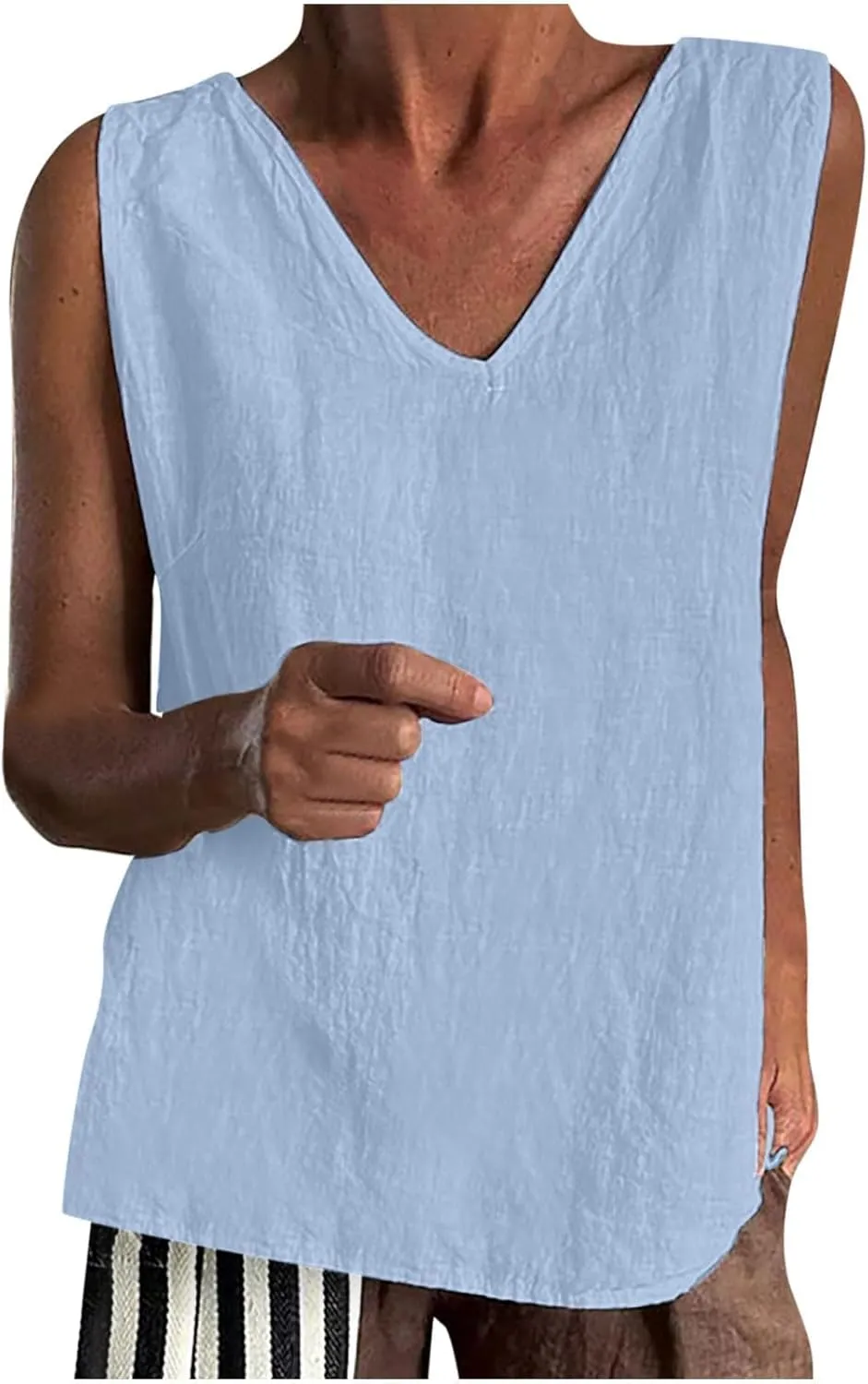 Linen Tank Tops for Women Summer Casual V Neck Sleeveless T-Shirts Basic Lightweight Breathable Pullover Tee Shirts