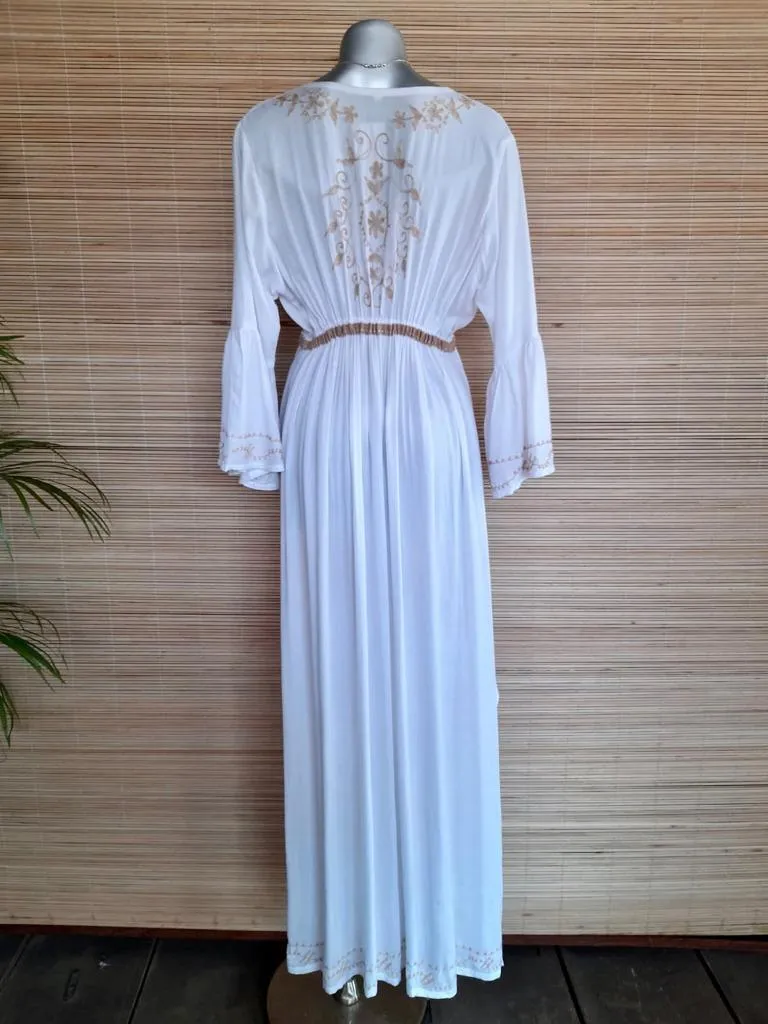 LONG KAFTAN BELLA New White/ Embroidery Beige