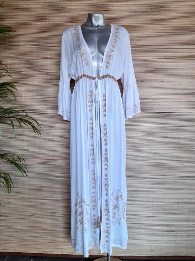 LONG KAFTAN BELLA New White/ Embroidery Beige