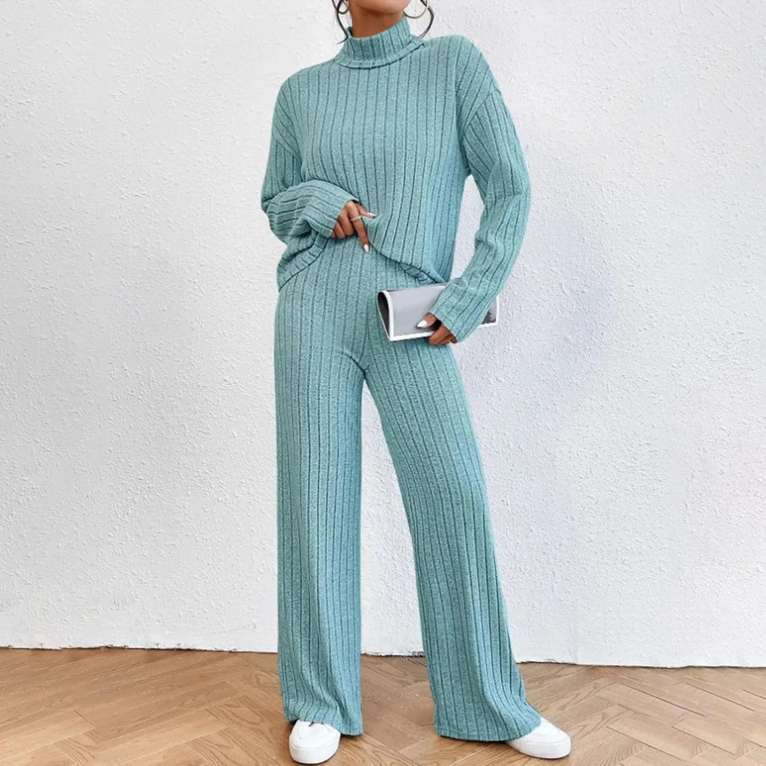 Lounge Sets for Women 2 Piece Long Sleeve Cozy Sweater Pants Knitted Matching Set Casual Travel Outfits Loungewear