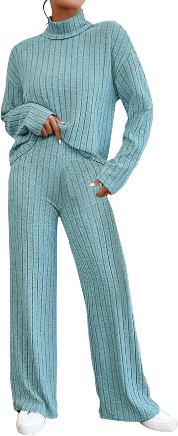 Lounge Sets for Women 2 Piece Long Sleeve Cozy Sweater Pants Knitted Matching Set Casual Travel Outfits Loungewear