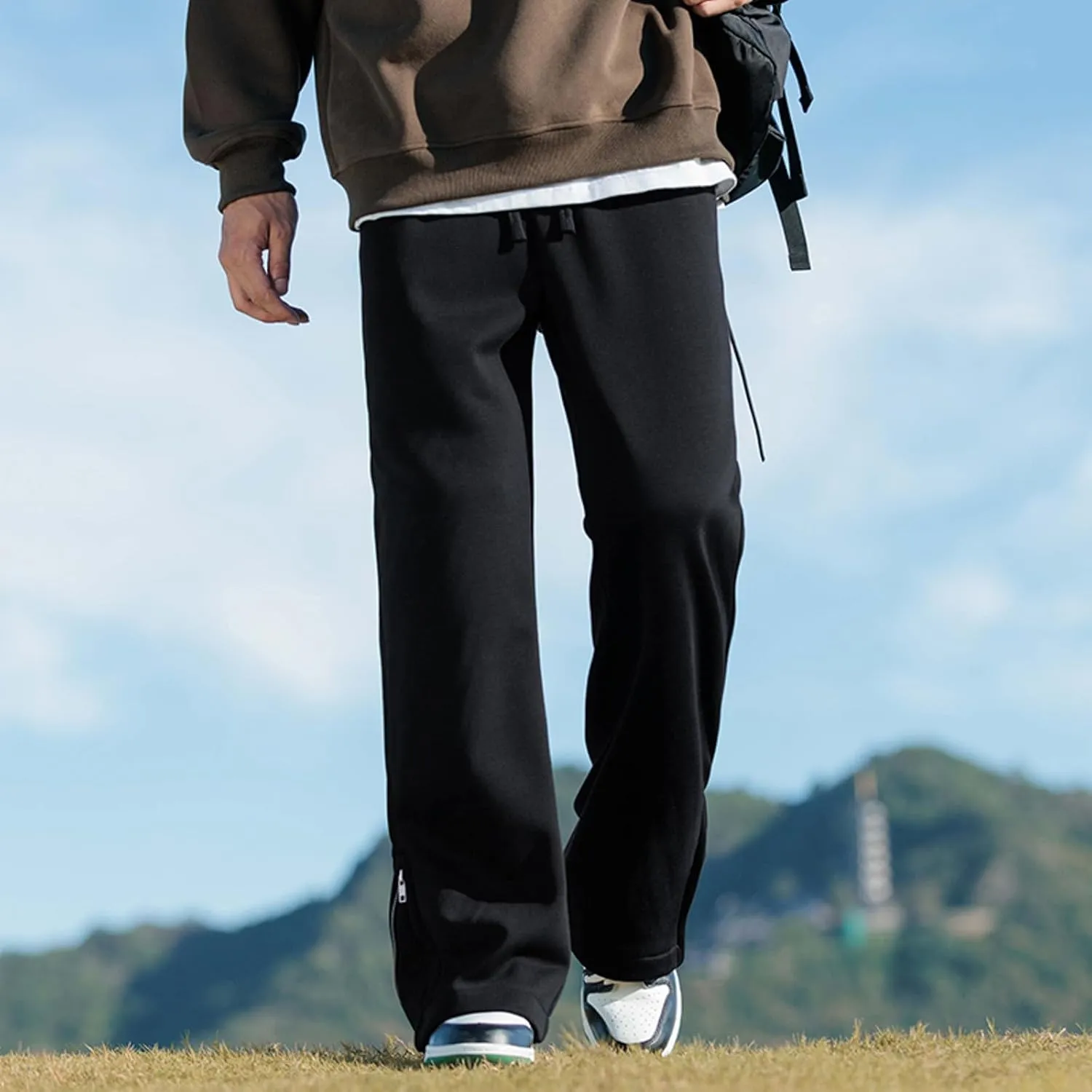 Mens Baggy Cargo Corduroy Pants Wide Leg Loose Fit Drawstring Sweatpants Elastic Waist Open Bottom Casual Pants