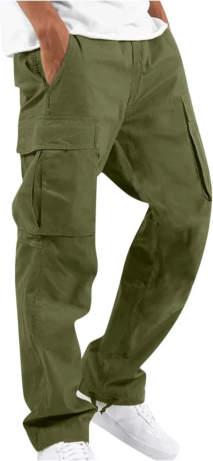 Mens Cargo Pants Relaxed Fit Casual Outdoor Athletic Cotton Joggers Lightweight Camping Hiking Pants with Pockets