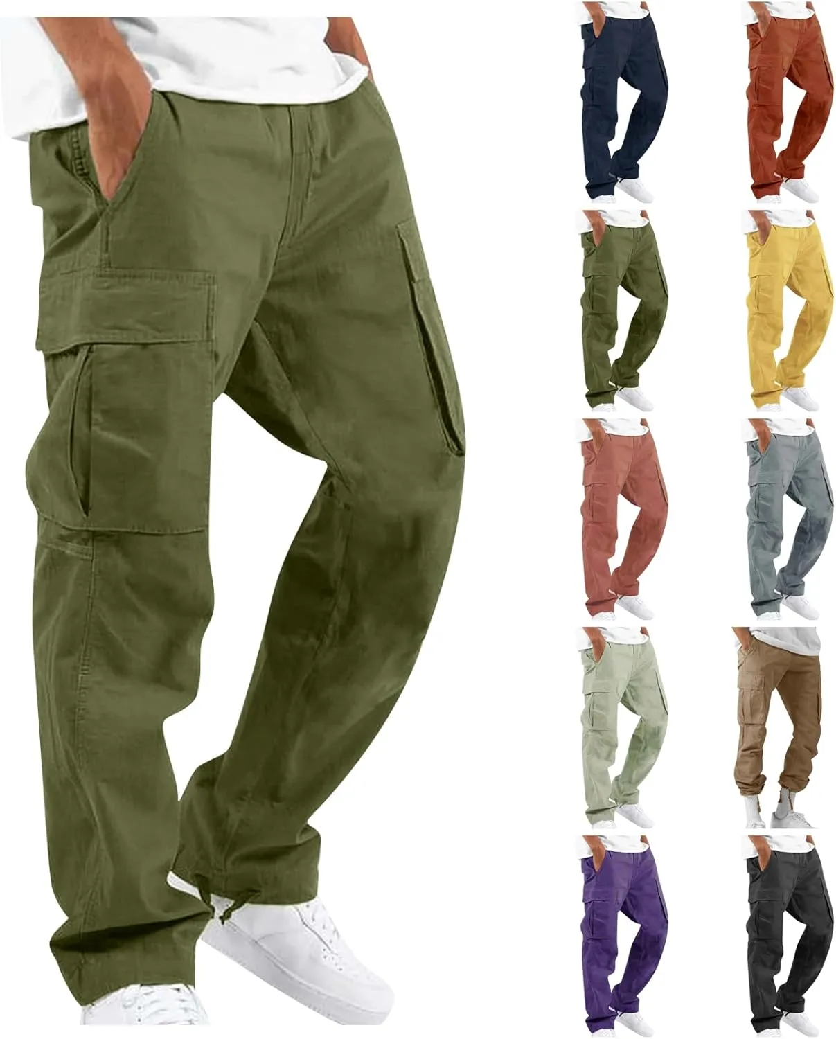 Mens Cargo Pants Relaxed Fit Casual Outdoor Athletic Cotton Joggers Lightweight Camping Hiking Pants with Pockets