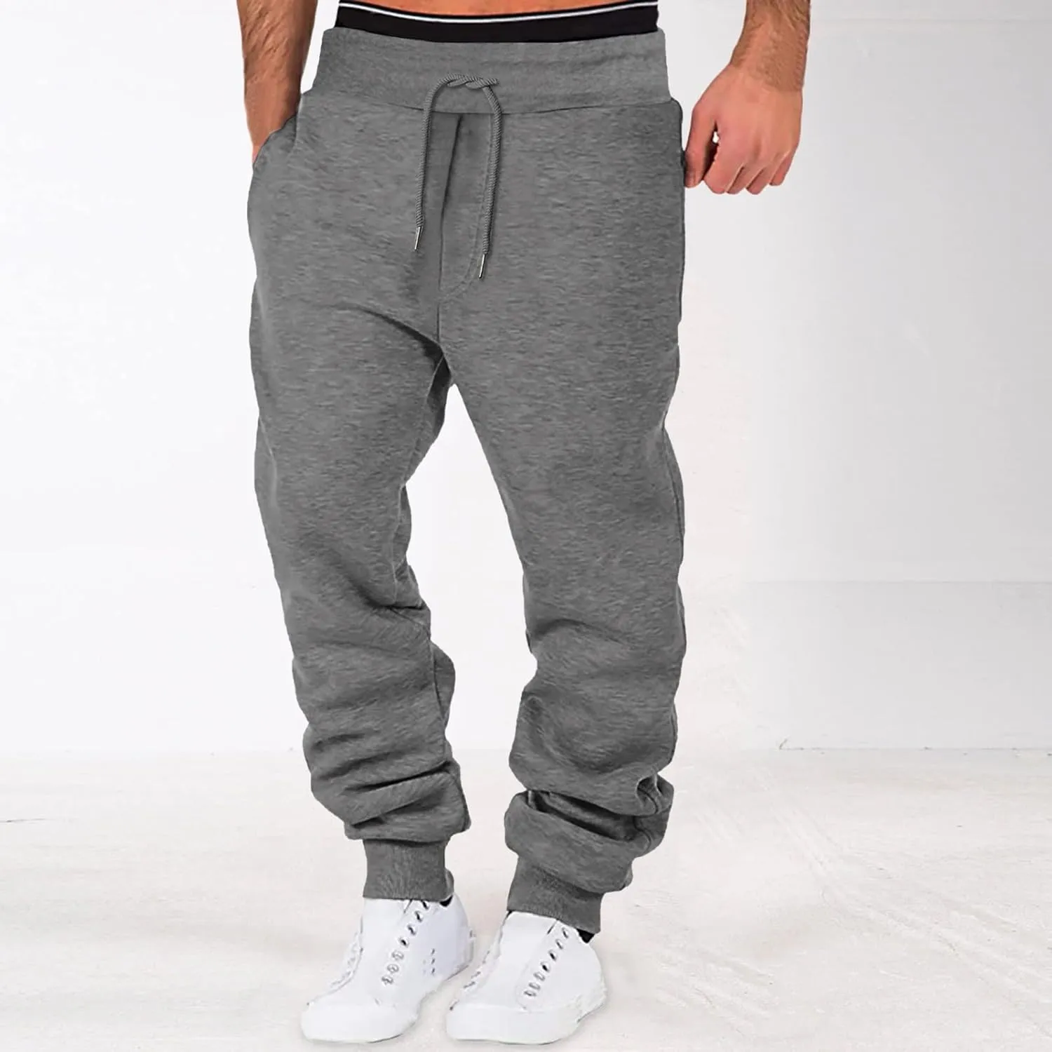 Mens Cargo Pants Relaxed Fit Street Fashion Leisure Loose Sports Running Solid Color Lace Up Pants Gray Sweatpants