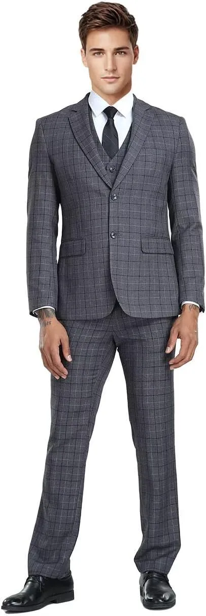 Men's Casual Suit Plaid Blazer Jackets Slim Fit Notched Lapel Sport Coats