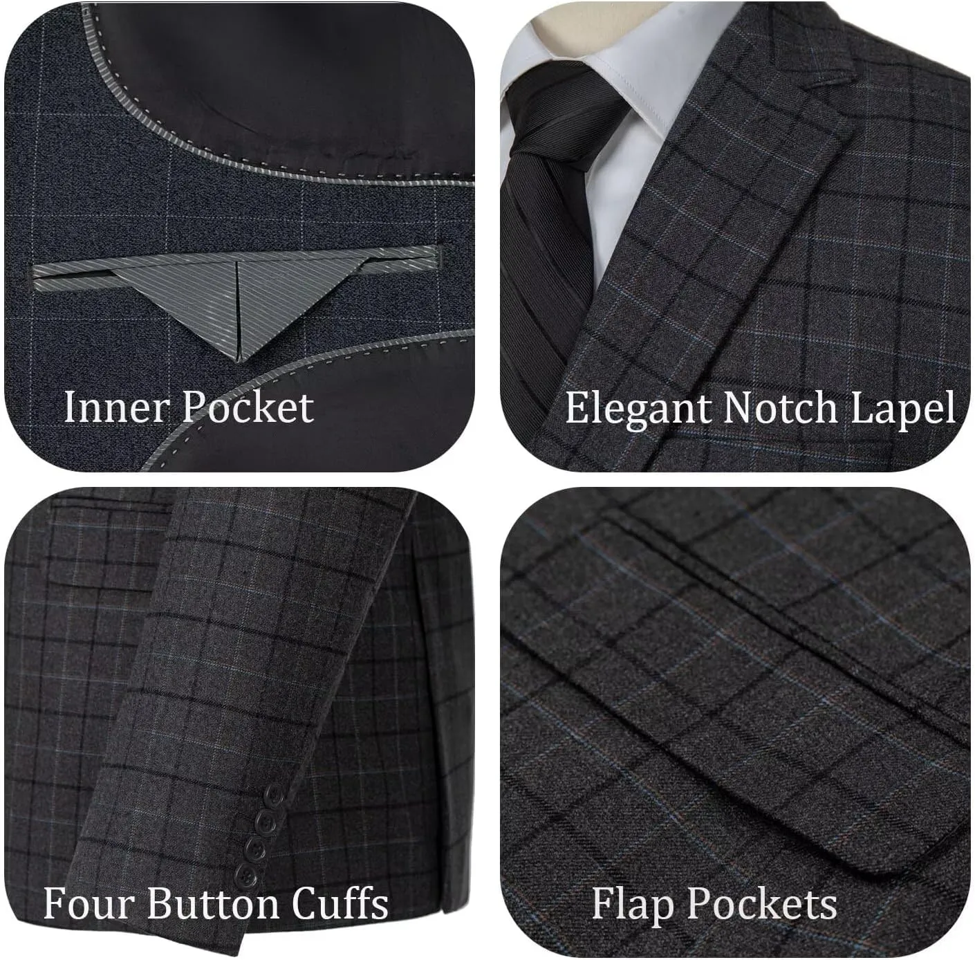 Men's Casual Suit Plaid Blazer Jackets Slim Fit Notched Lapel Sport Coats