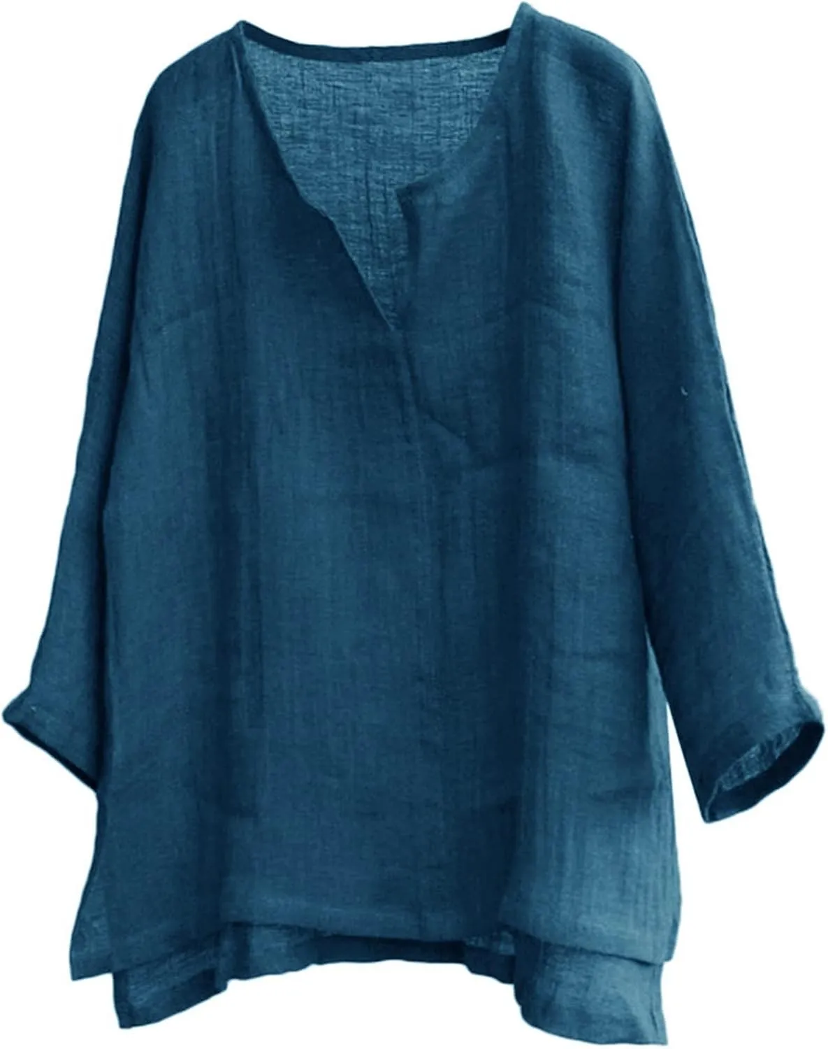 Mens Cotton Linen Casual Tops Long Sleeve V Neck Lightweight Breathable Fashion Shirt Summer Loose Beach Tees