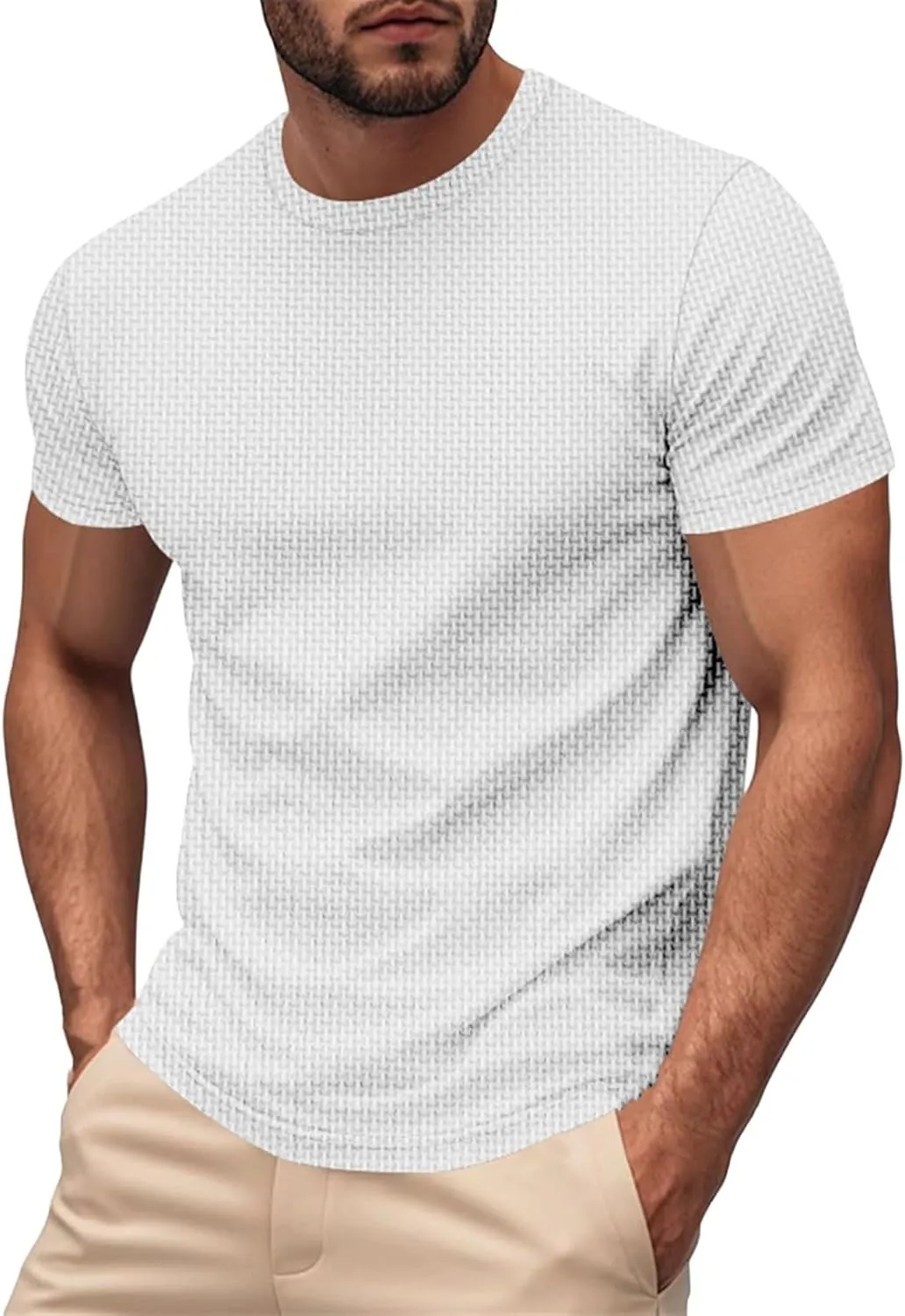 Men's Pique Ice Silk T Shirt Solid Color Quick Dry Crew Neck Shirt Short Sleeve Breathable Running Hiking Summer Sports Top