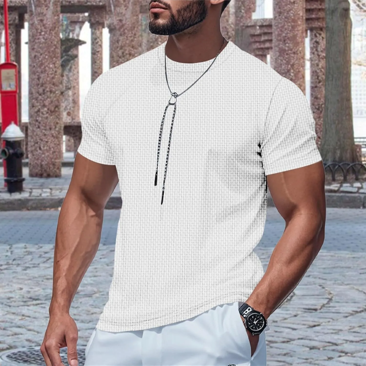 Men's Pique Ice Silk T Shirt Solid Color Quick Dry Crew Neck Shirt Short Sleeve Breathable Running Hiking Summer Sports Top