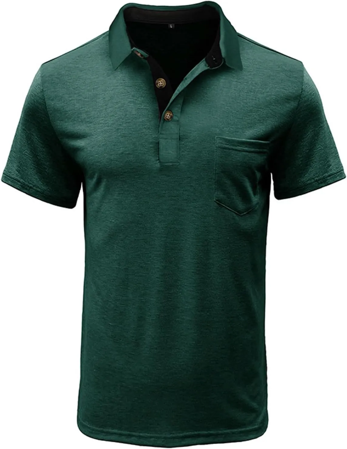 Men's Quarter Button Casual Polo Shirts Lapel Collar Pocket Short Sleeve Shirt Solid Color Cotton Tees Golf Tops