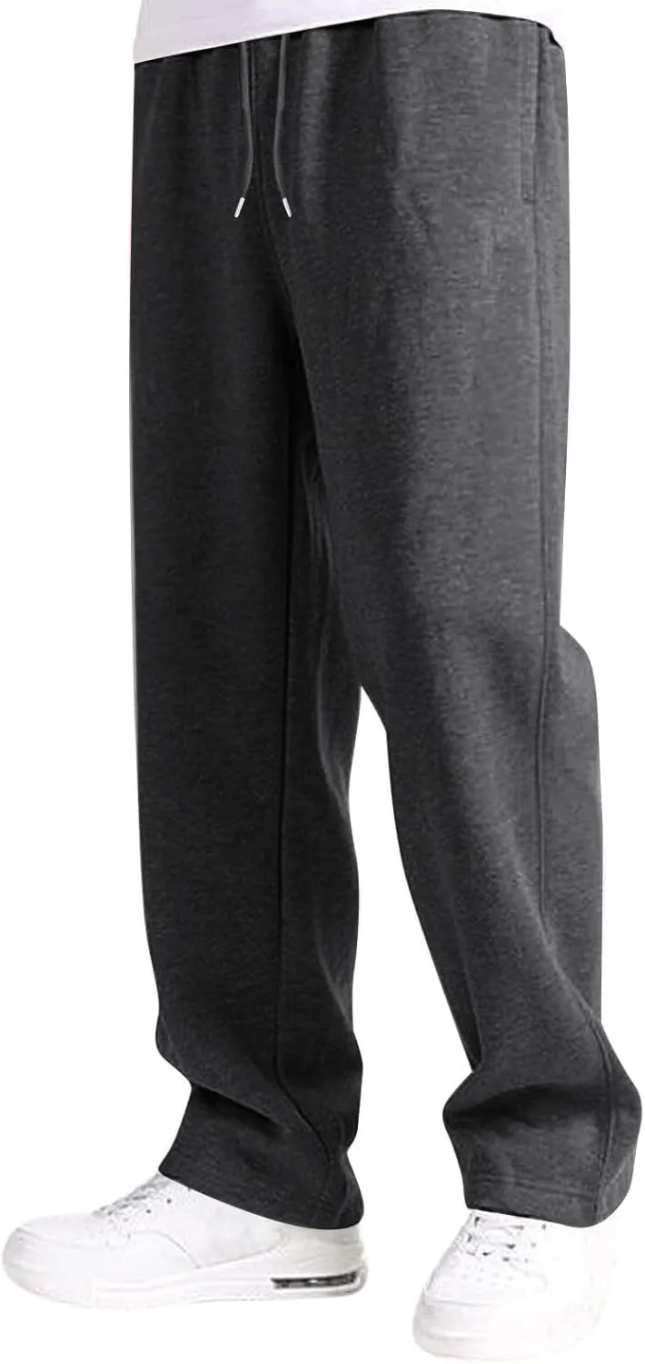 Mens Sweatpants Open Bottom Relaxed Fit Tall Fleece Jogger Sweatpants with Pockets Baggy Gym Athletic Sweat Pants