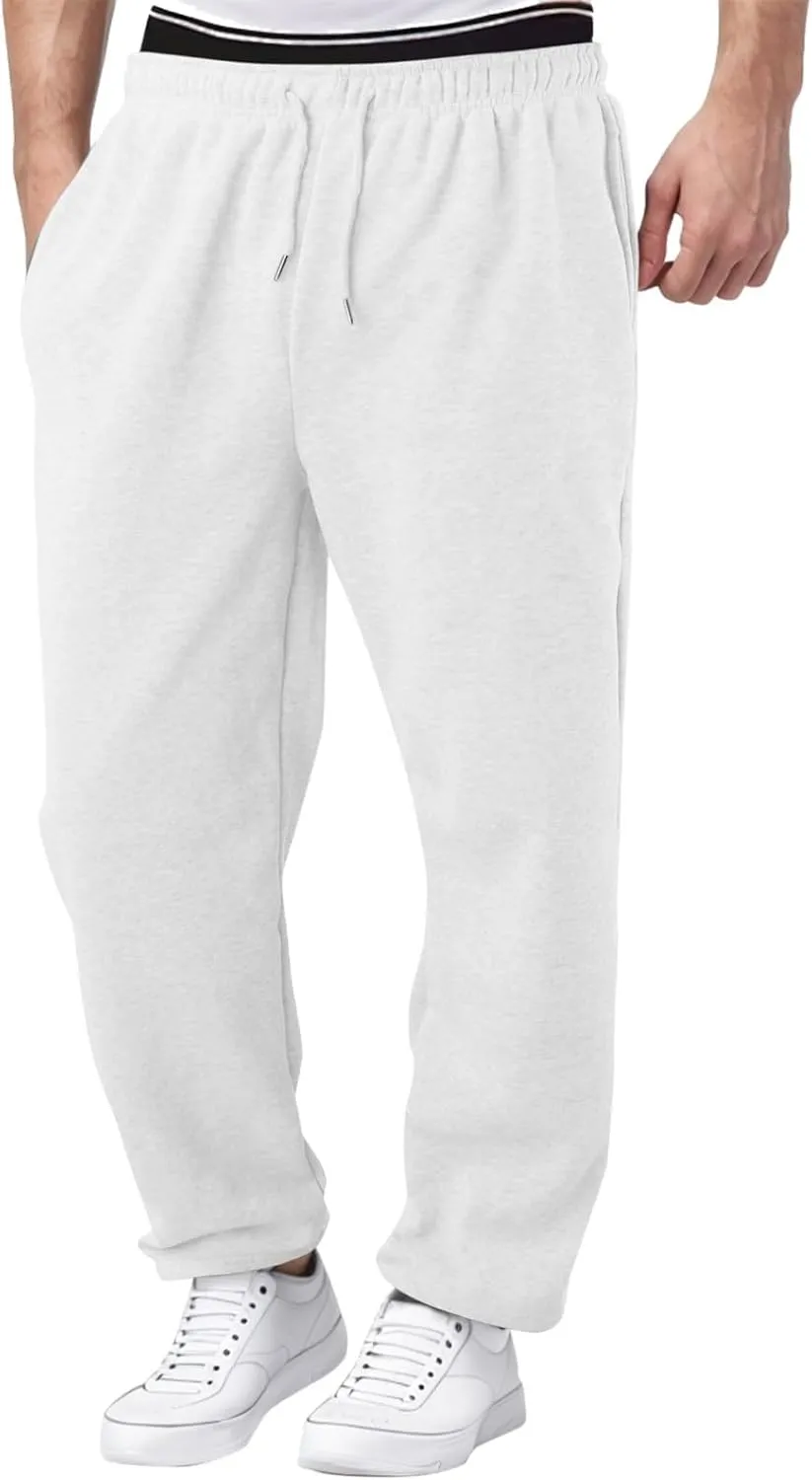 Mens Sweatpants Open Bottom Relaxed Fit Tall Fleece Jogger Sweatpants with Pockets Baggy Gym Athletic Sweat Pants
