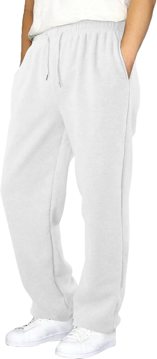 Mens Sweatpants Open Bottom Relaxed Fit Tall Fleece Jogger Sweatpants with Pockets Baggy Gym Athletic Sweat Pants