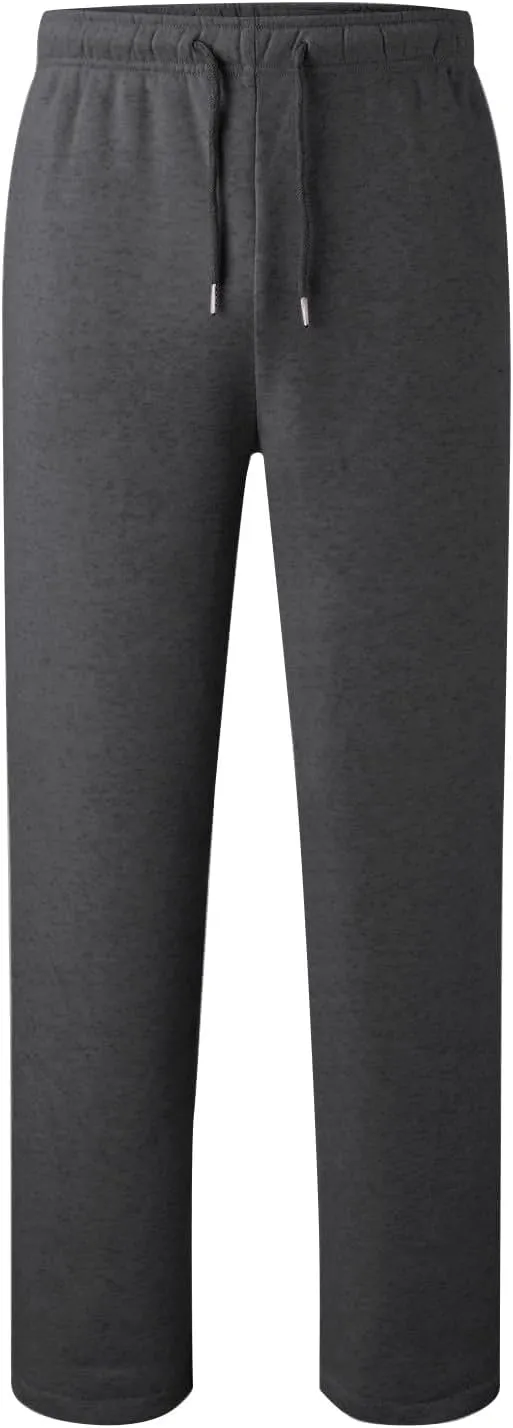 Mens Sweatpants Open Bottom Relaxed Fit Tall Fleece Jogger Sweatpants with Pockets Baggy Gym Athletic Sweat Pants