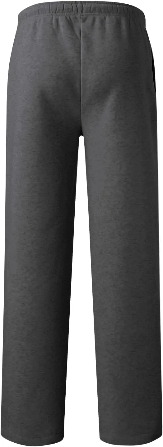 Mens Sweatpants Open Bottom Relaxed Fit Tall Fleece Jogger Sweatpants with Pockets Baggy Gym Athletic Sweat Pants