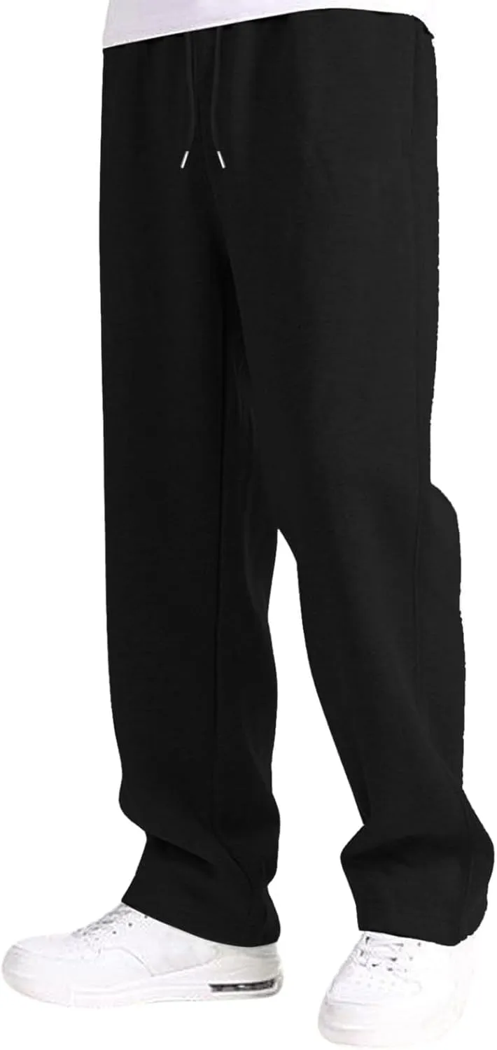 Mens Sweatpants Open Bottom Relaxed Fit Tall Fleece Jogger Sweatpants with Pockets Baggy Gym Athletic Sweat Pants