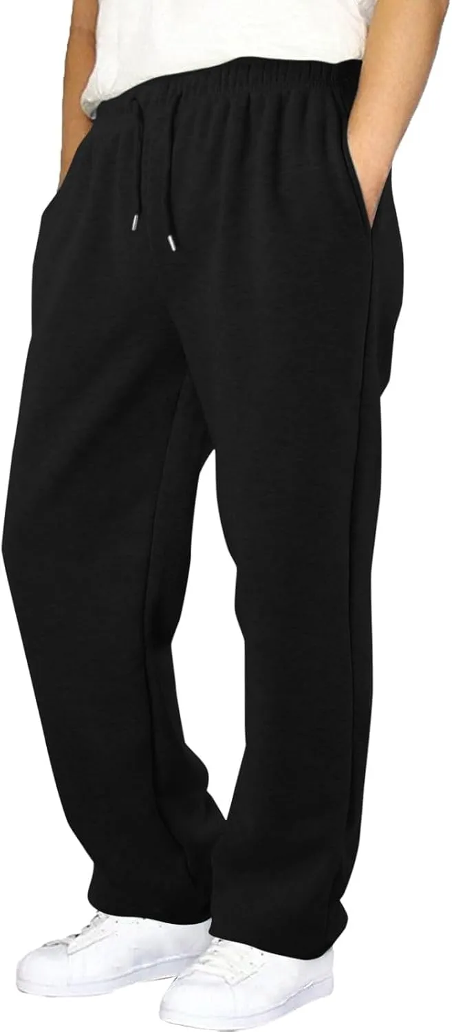 Mens Sweatpants Open Bottom Relaxed Fit Tall Fleece Jogger Sweatpants with Pockets Baggy Gym Athletic Sweat Pants